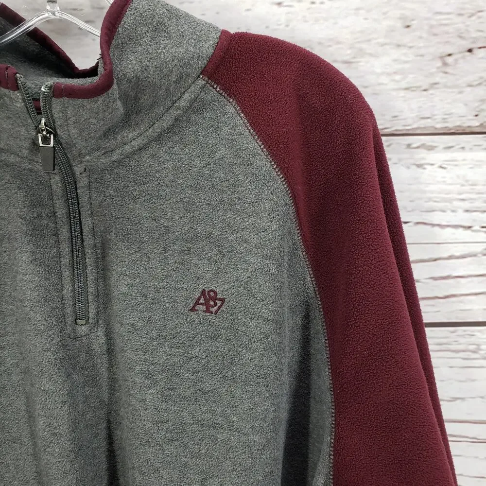 Aeropostale Men's Maroon Gray 1/4 Zip Fleece Sweatshirt1 Jacket Size XL